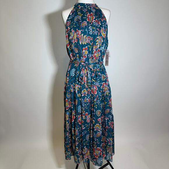 NWT Nanette Lepore Deep Lake Floral Yin Shadow Halter Maxi Dress Womens Size 14 - Picture 1 of 12